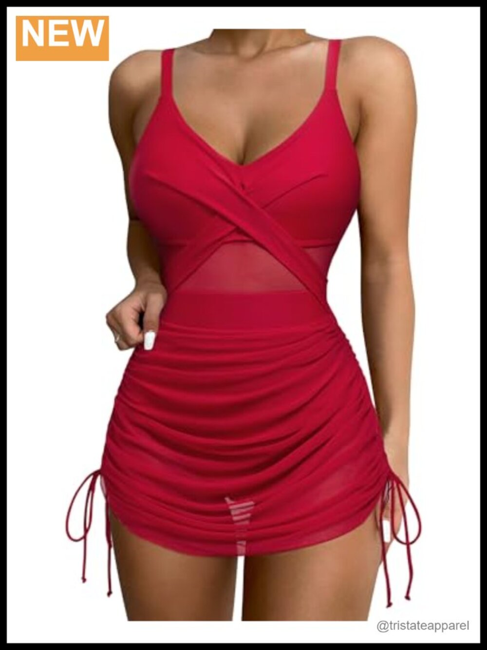 One Piece Swim Dress Tummy Control Mesh Bathing Suit